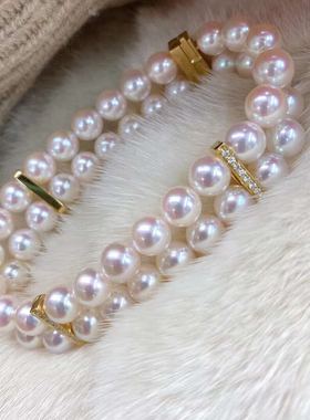 18k日本极光海水珍珠金钻石手链