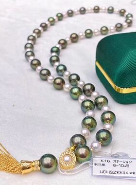 孔雀绿大溪地18k金重工毛衣链