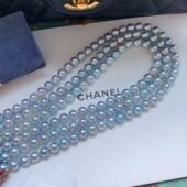 8.5mm人鱼姬色真科研真多麻项链天然色无调色深蓝银蓝色akoya