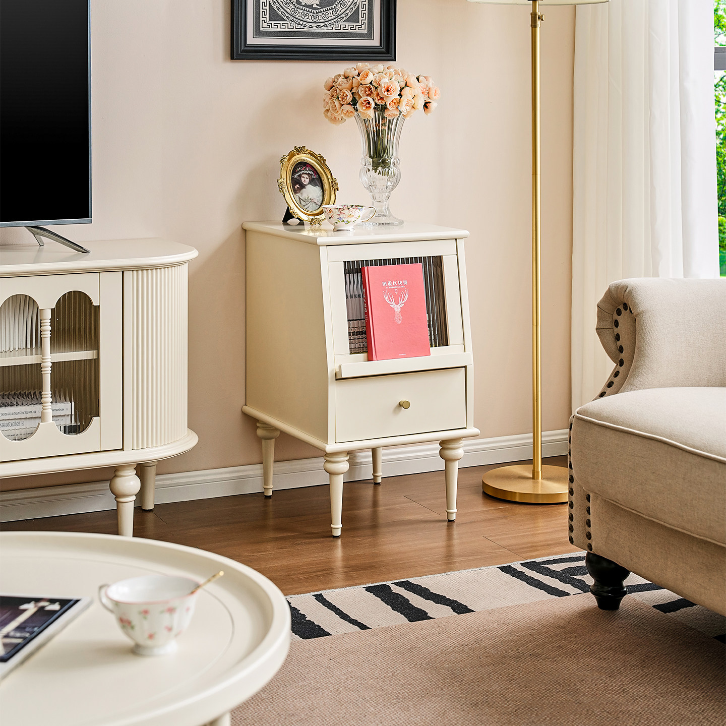 奶油白实木方几角几沙发边几边桌边柜法式客厅矮脚柜床头柜高脚柜,住宅家具,斗柜,淘宝优惠券,粉丝福利购,淘宝优惠卷
