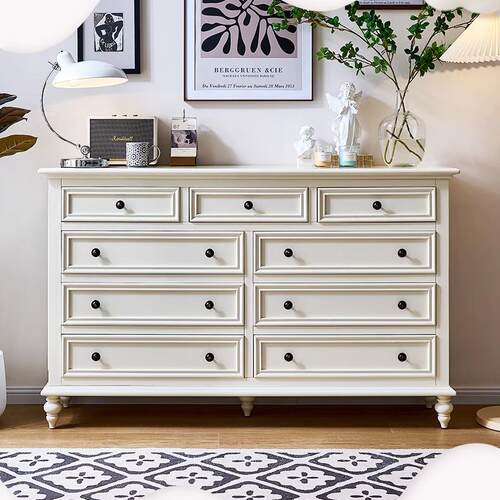 慕盛美式奶油白实木九斗柜奶油白