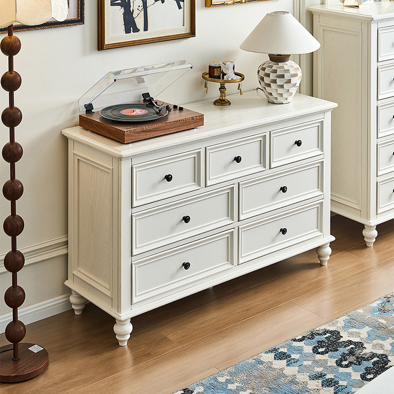 美式实木七斗柜客厅靠墙白色中古轻奢卧室法式复古抽屉储物收纳柜