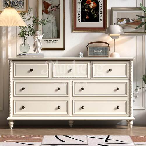慕盛家具全实木奶油白法式六斗柜