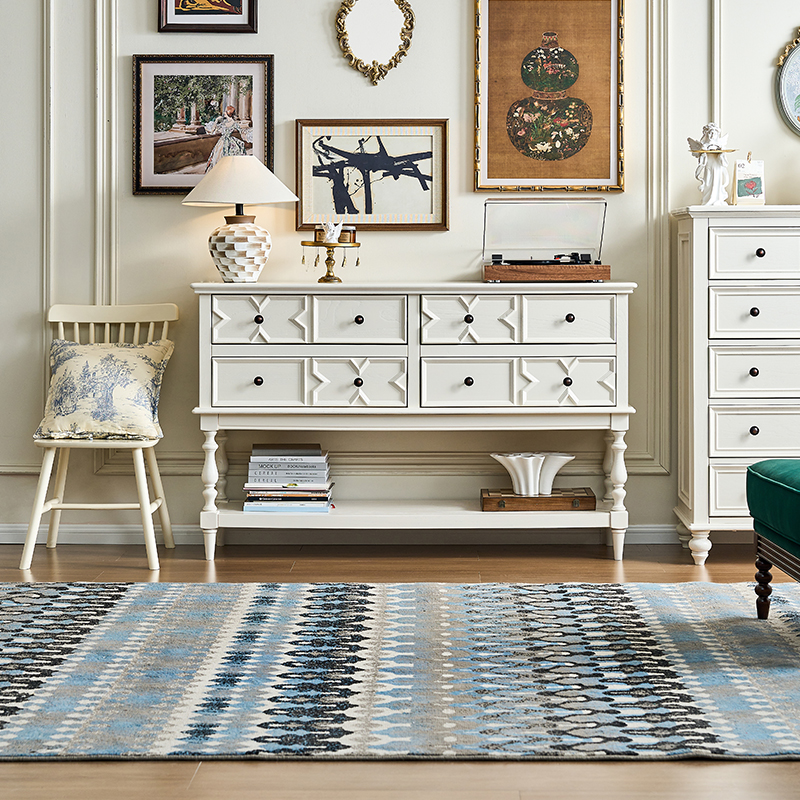 美式云朵白实木斗柜客厅靠墙储物柜边柜中古风玄关柜隔断餐边柜