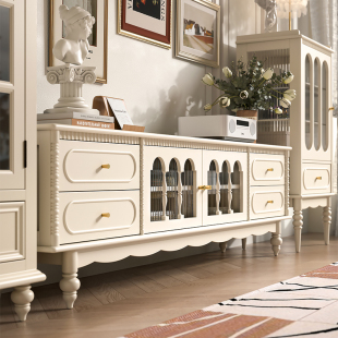 奶油风实木落地电视柜客厅家用法式2025新款美式电视机柜茶几组合