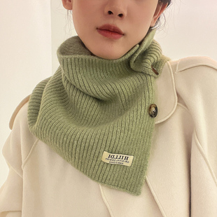 扣子脖套 纯色时尚 围脖2025新款 女防寒保暖护颈针织毛线小围巾韩版