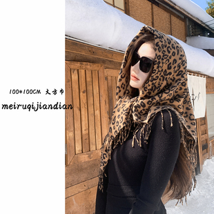 辣妹豹纹围巾女方巾头巾秋冬女2025新款韩系氛围感披肩高级感围脖