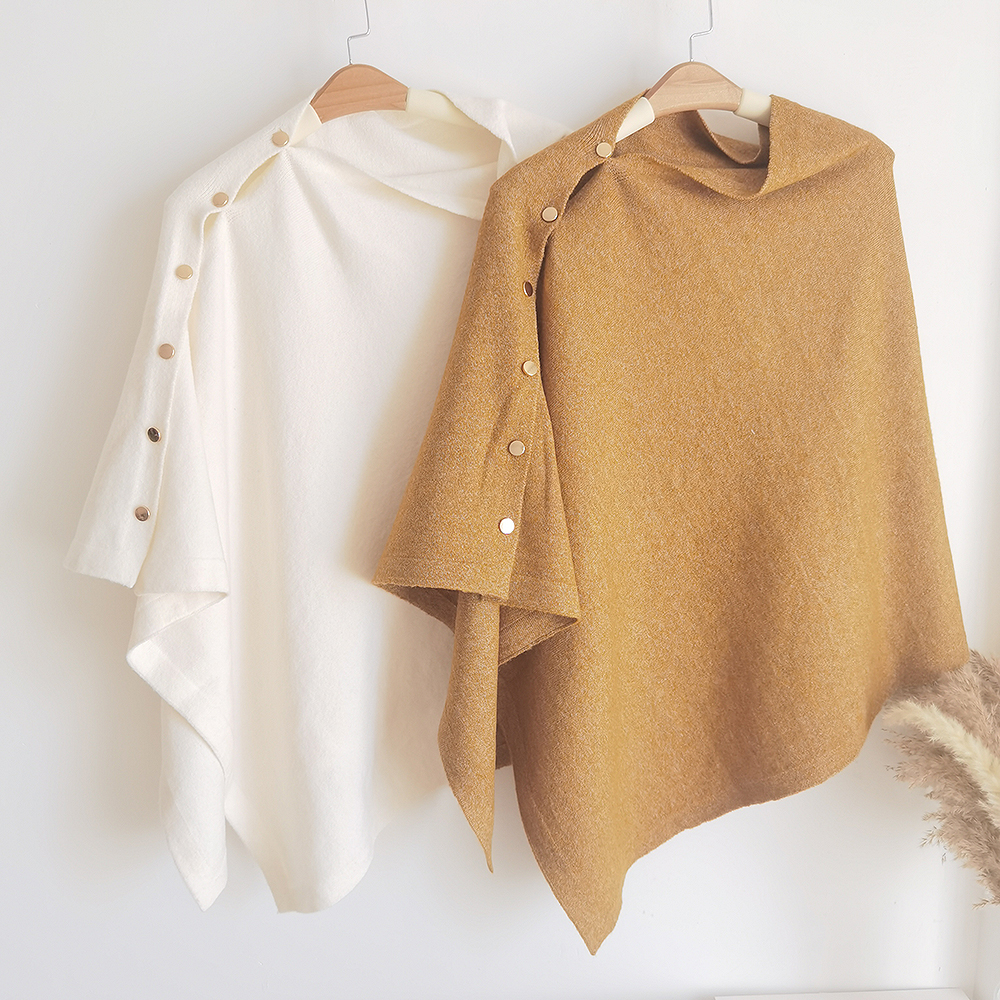秋冬新款羊毛混纺斜扣大披肩