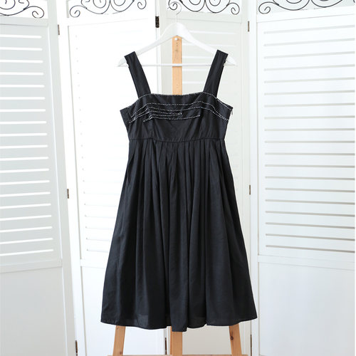 复古千禧风夏季天丝棉面料钉珠吊带连衣裙女装裙子