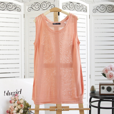 夏季百搭纯色圆领侧开衩针织背心上衣女薄款百搭