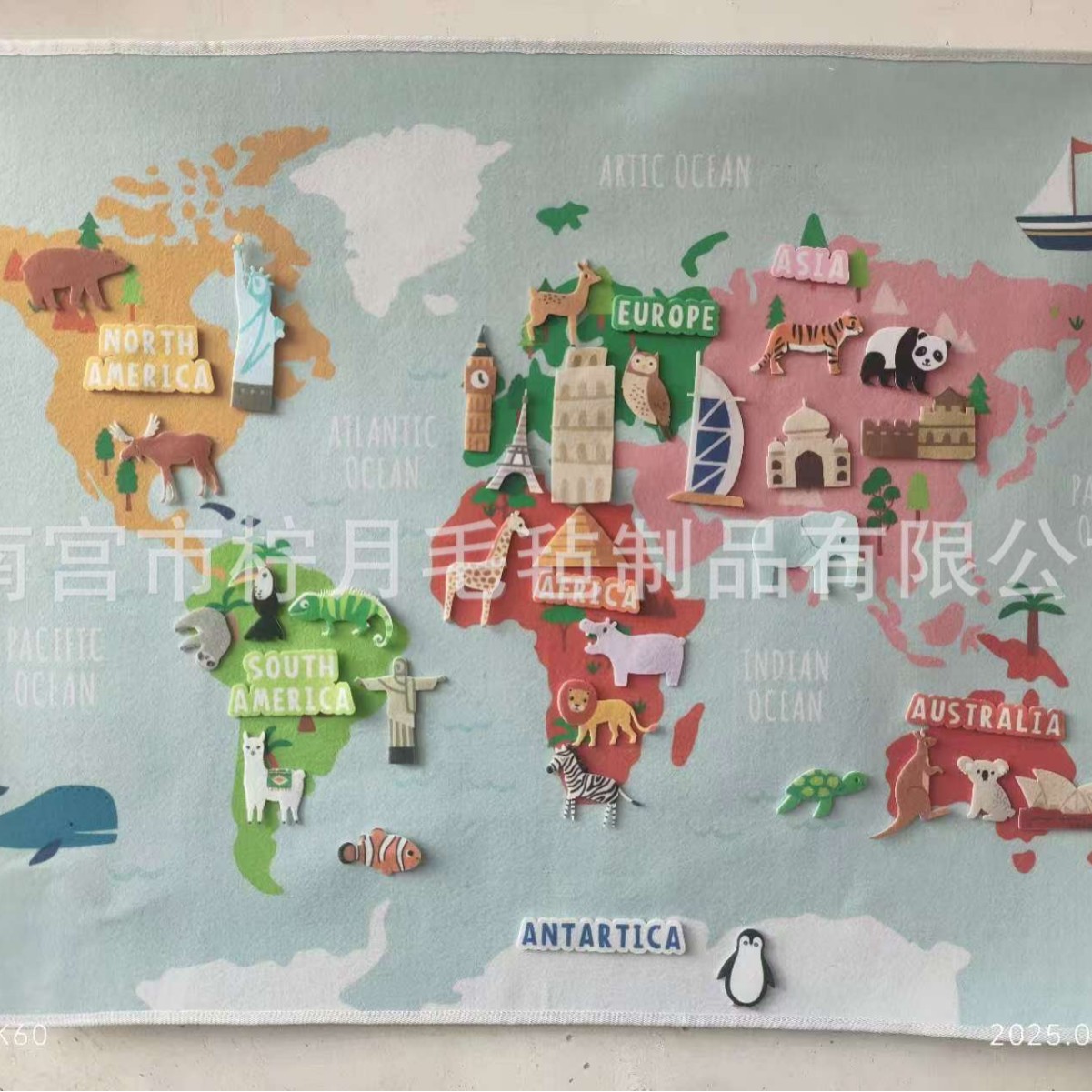 世界地图毛毡旅行照片墙贴玄关图片
