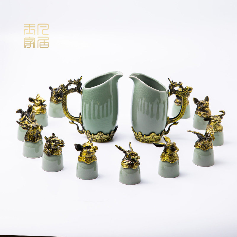 十二生肖酒具套装创意高档景德镇陶瓷烈酒酒盅白酒杯套装青瓷礼盒