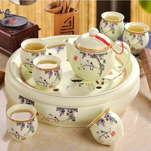 家用现代简约景德镇高档中式 茶具套装 陶瓷功夫双层茶杯茶壶茶盘