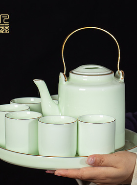 功夫茶具套组家用高档客厅中式景德镇陶瓷大茶壶提梁壶茶杯茶盘