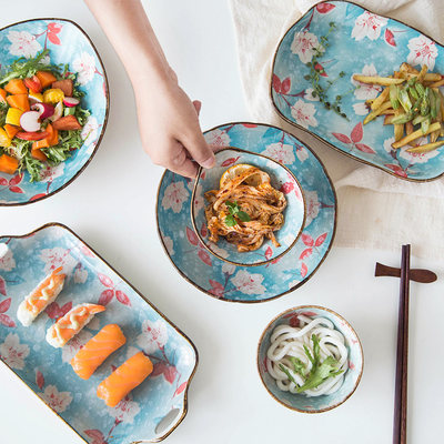 摩登主妇日式玉兰花手绘陶瓷餐具米饭碗汤碗面碗家用菜盘子鱼盘