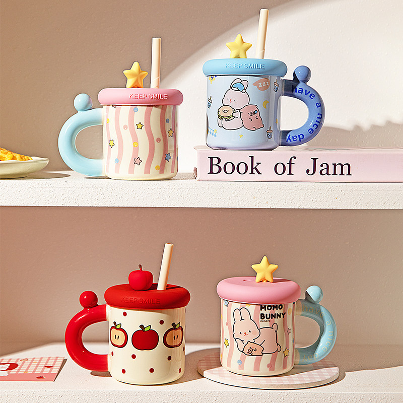 【摩登主妇&MOMO兔】带盖马克杯高颜值陶瓷杯子办公室早餐杯水杯