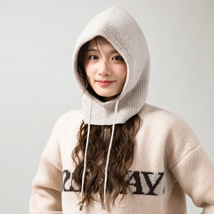 潮符 年度时髦单品 纯羊毛巴拉克法帽包头针织帽女秋冬保暖脖套