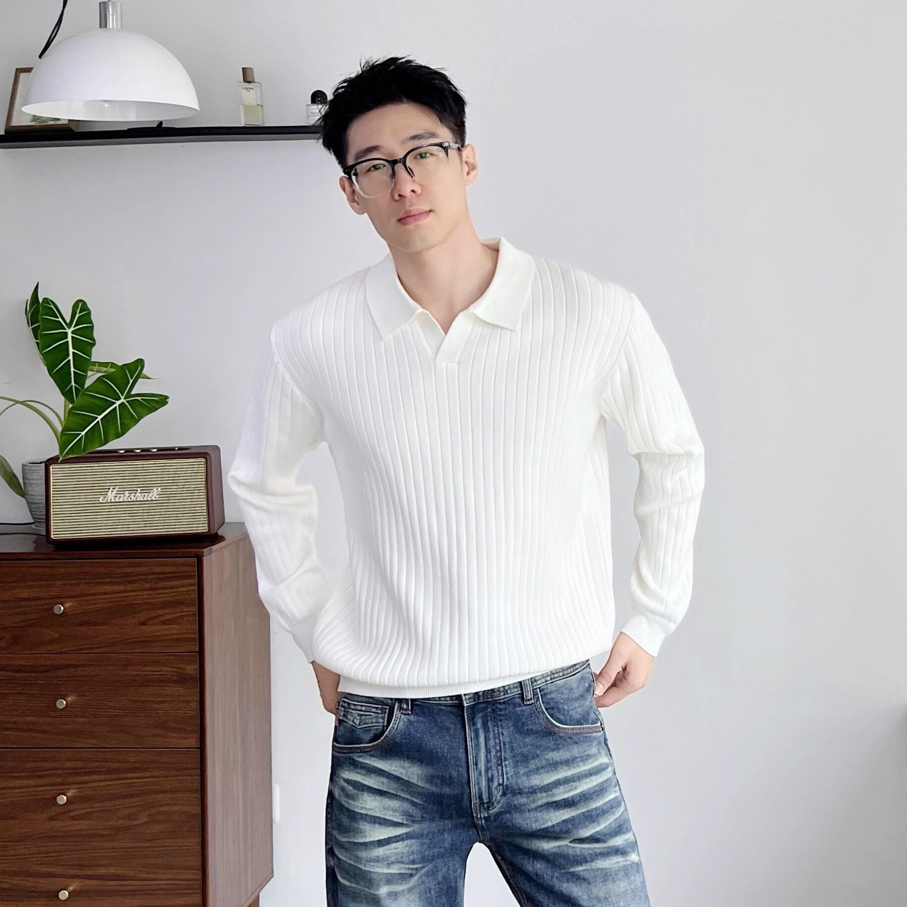LUCHONG【显瘦海鸥领Polo针织衫】秋冬高级感翻领通勤男针织上衣