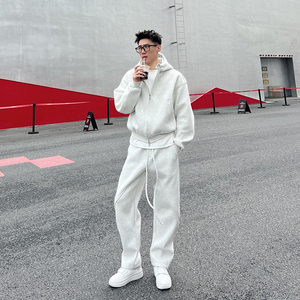 LUCHONG鹿翀 Boxy重磅500g休闲简约连帽拉链外套显腿长卫衣裤套装