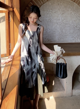 新款现货2025夏季扎染印花假两件套气质连衣裙C233-A169-P95-K149