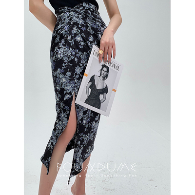 夏季新款原创设计高腰褶皱醋酸