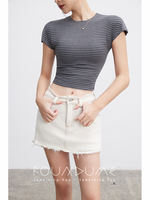 Foundume's new summer collection features a short-sleeved, slimming, solid-colored T-shirt top with women's stripes thumbnail 5