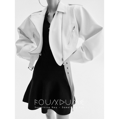 Foundume 26早春新款复古机车短箱型系带皮夹克短款外套上衣女