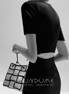 Foundume 基础Bi入百搭复古小圆领后腰镂空短袖针织连衣裙女