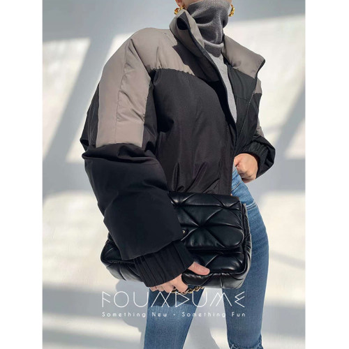 拼色白鸭绒蝙蝠侠羽绒服女
