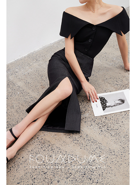 Foundume  25春夏新款摩登豹纹印花前开叉高腰显瘦中长半裙