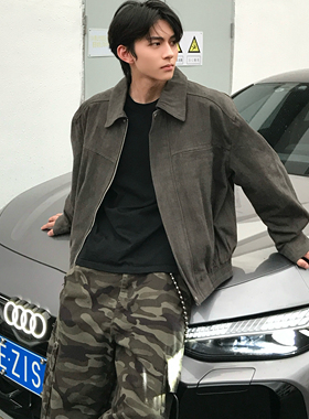 Kid The1One超显肩宽水洗复古硬挺巴恩风夹克外套男女宽松休闲