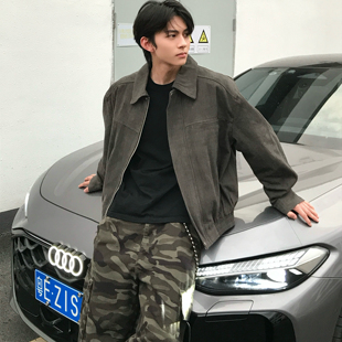 Kid The1One超显肩宽水洗复古硬挺巴恩风夹克外套男女宽松休闲