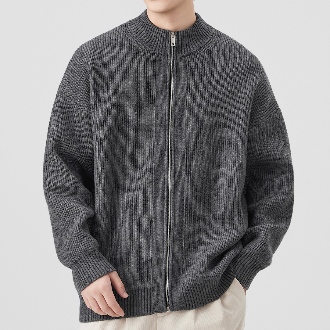 慵懒风针织拉链开衫男士立领