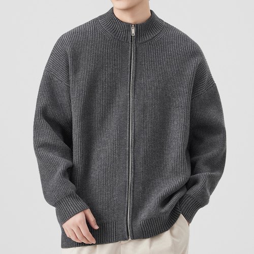 慵懒风针织拉链开衫男士立领