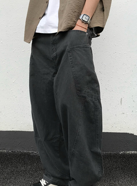 Kid The1one 复古日系伐木裤直筒宽松百搭水洗做旧休闲夏季
