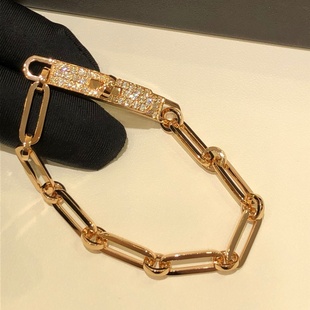 新款粗版旋转扣链条手链凯莉满钻玫瑰金环环相扣古巴手镯女轻奢潮