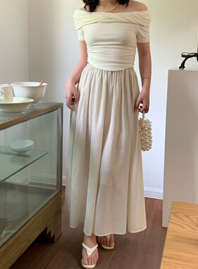 Something叁熏 棉麻半身裙女夏微胖显瘦复古长裙松紧腰百搭高腰