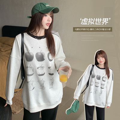 2025新款美式复古慵懒风套头印花卫衣秋冬胖mm大码女装宽松加绒衫
