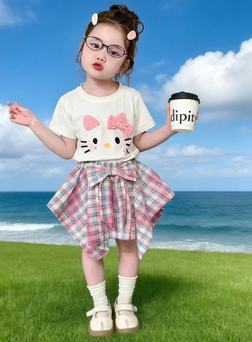 女童HelloKitty卡通两件套夏季2026新款女孩甜美可爱风短袖套装潮