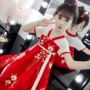 Hanfu cô gái mùa hè váy trẻ em phong cách Trung Quốc voan Yangqi net màu đỏ siêu cổ tích cô gái váy gió cổ - Váy thời trang trẻ em