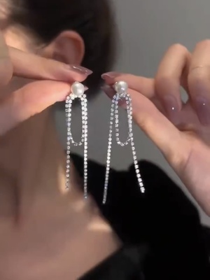 小众设计蝴蝶结流苏珍珠耳钉女