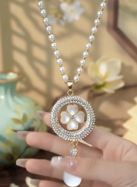 闪亮花朵珍珠毛衣链女