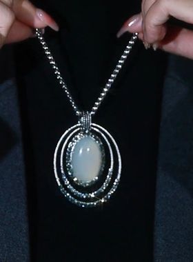 秋冬多层椭圆形水晶毛衣链女