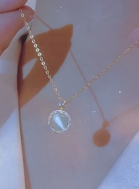 可转动的猫眼石锆石吊坠项链女轻奢高级感精致锁骨链配饰2022新款
