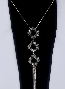 复古镶钻长款菱形毛衣链项链