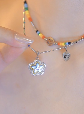 笑脸花朵彩虹项链女潮