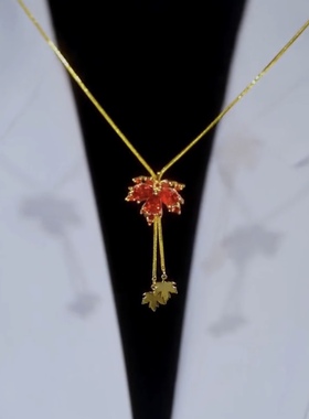 轻奢红色枫叶项链女潮