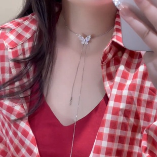 潮 配饰2025新款 蝴蝶项链女小众设计感锁骨链气质长款 钛钢颈链时尚