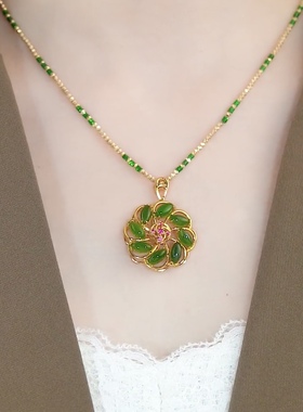 时尚镶钻幸运花吊坠项链女