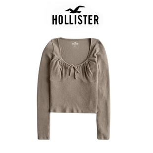 新款 上衣女尾货 打底针织衫 Hollister小海鸥春季 法式 系带罗纹修身